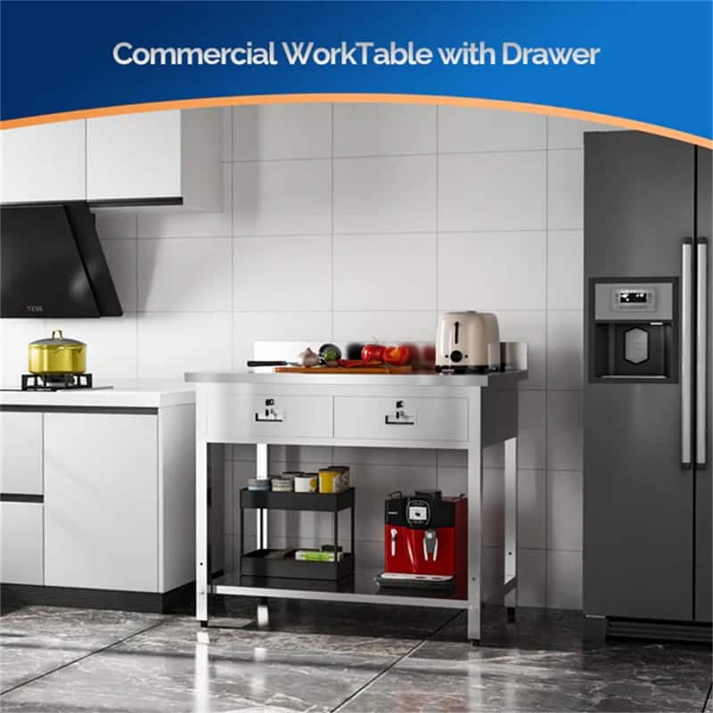 42 x 26 Inches Stainless Steel Table with 2 Drawers - N/A