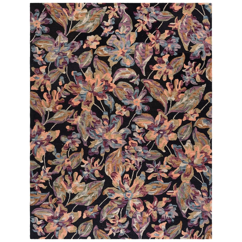 SAFAVIEH Handmade Blossom Clasien French Country Floral Wool Rug - 9' x 12' - Black/Plum