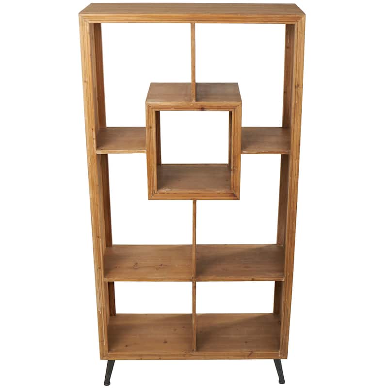 Brown Wooden Geometric 5 Shelves Shelving Unit