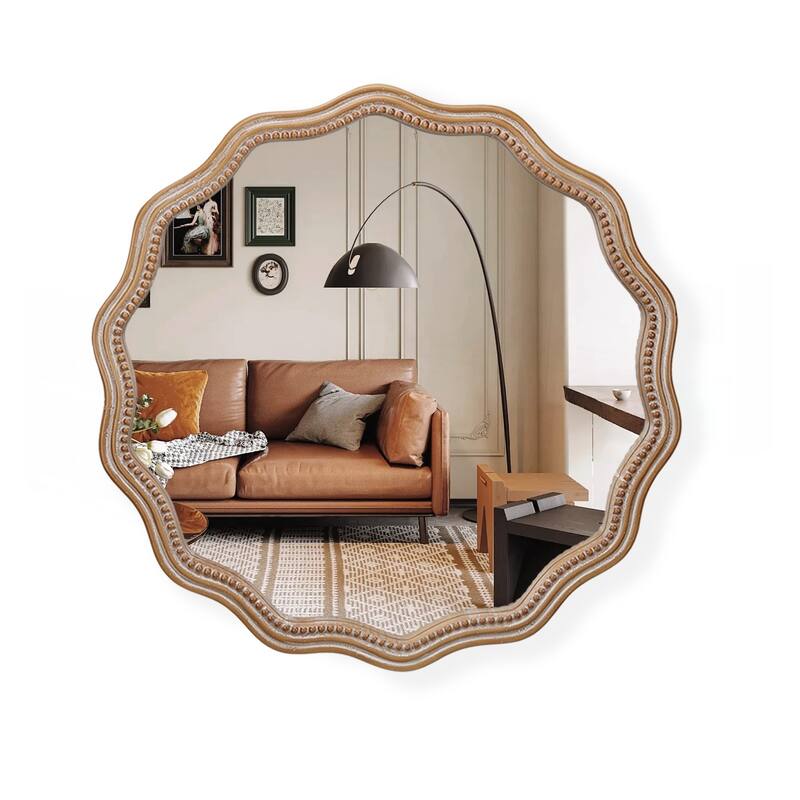 23.62 inches Wood Round Wavy Wall Mirror