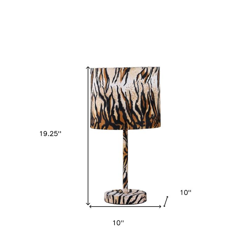Stylish 19-Inch Brown and Black Table Lamp with Fabric Drum Shade - 10" x 10" x 19.25"