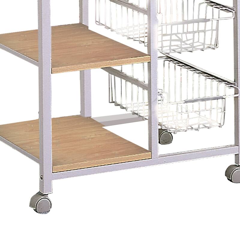 Kitchen Cart with 3 Shelves & 2 Storage Compartments, Brown And White