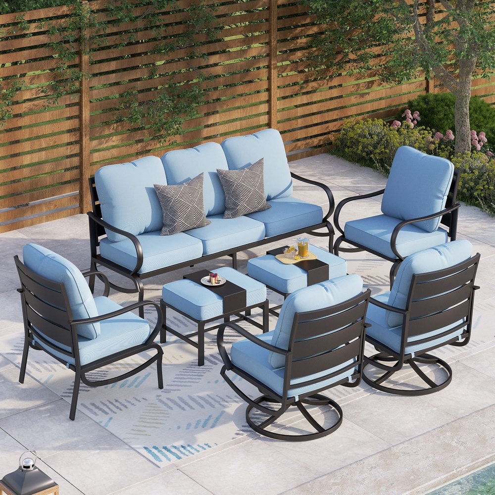 MAISON ARTS 9-Seat Patio Conversation Set, Sofa Set 7-Piece with 4 x Single Sofa Chairs, 1 x 3-seater Sofa and 2 x Ottomans