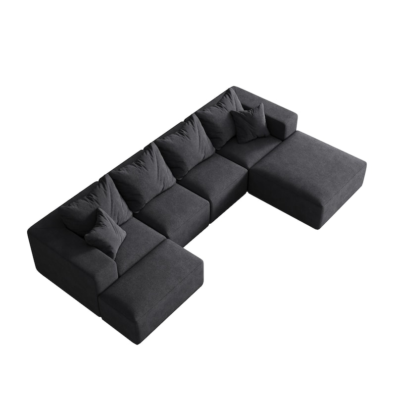 132" Chenille Modular L-Shaped Sectional Sofa with 6 Pillows