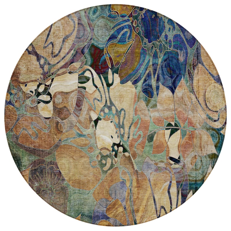 Machine Washable Indoor/ Outdoor Modern Floral Chantille Rug