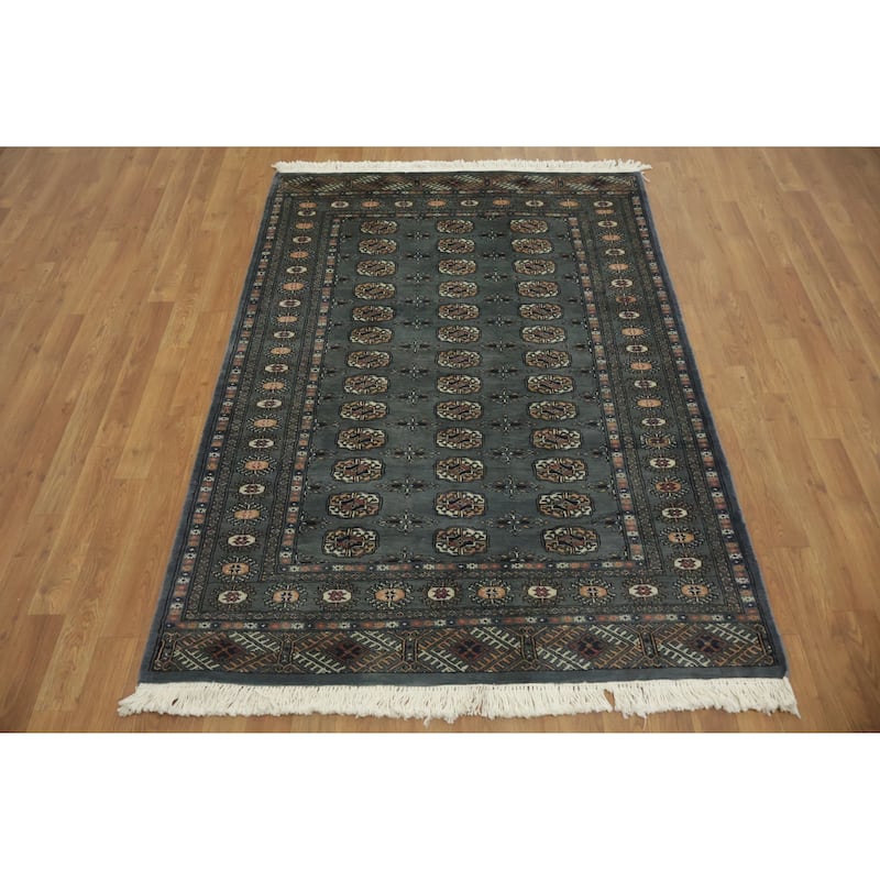 Hand Knotted Oriental 100% Wool Carpet Traditional Tribal Navy Blue & Blues Bokhara Area Rug - 5' 11'' X 4' 2''