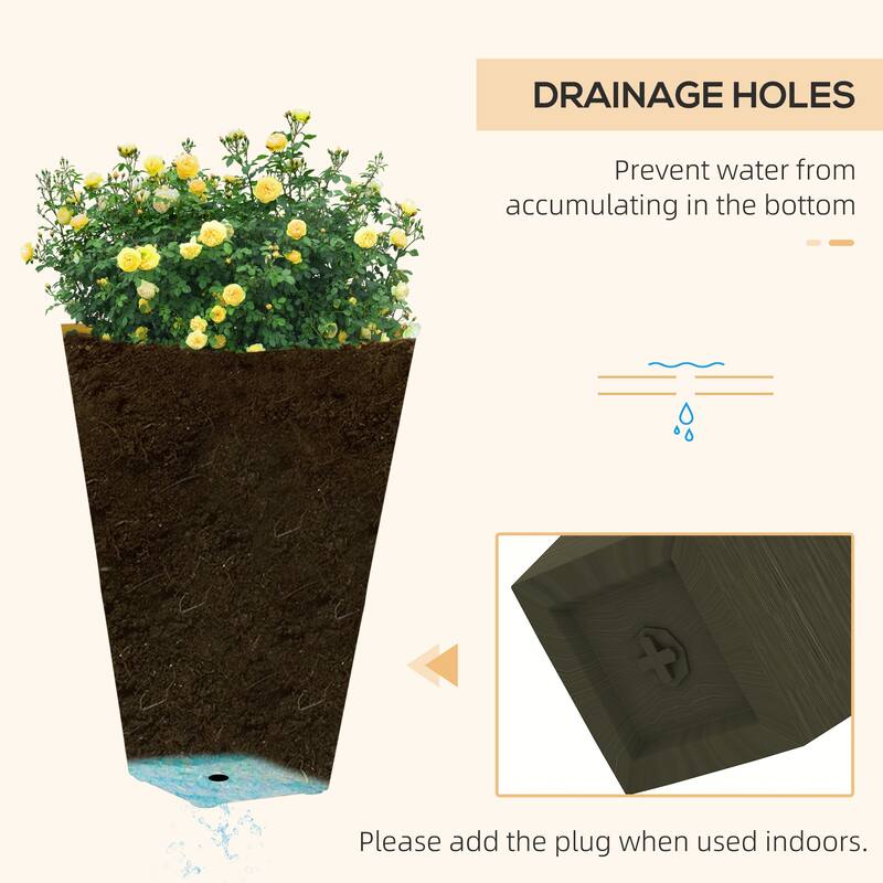 Outsunny 28" Tall Outdoor Planters, Set of 3 Large Taper Planters with Drainage Holes and Plug