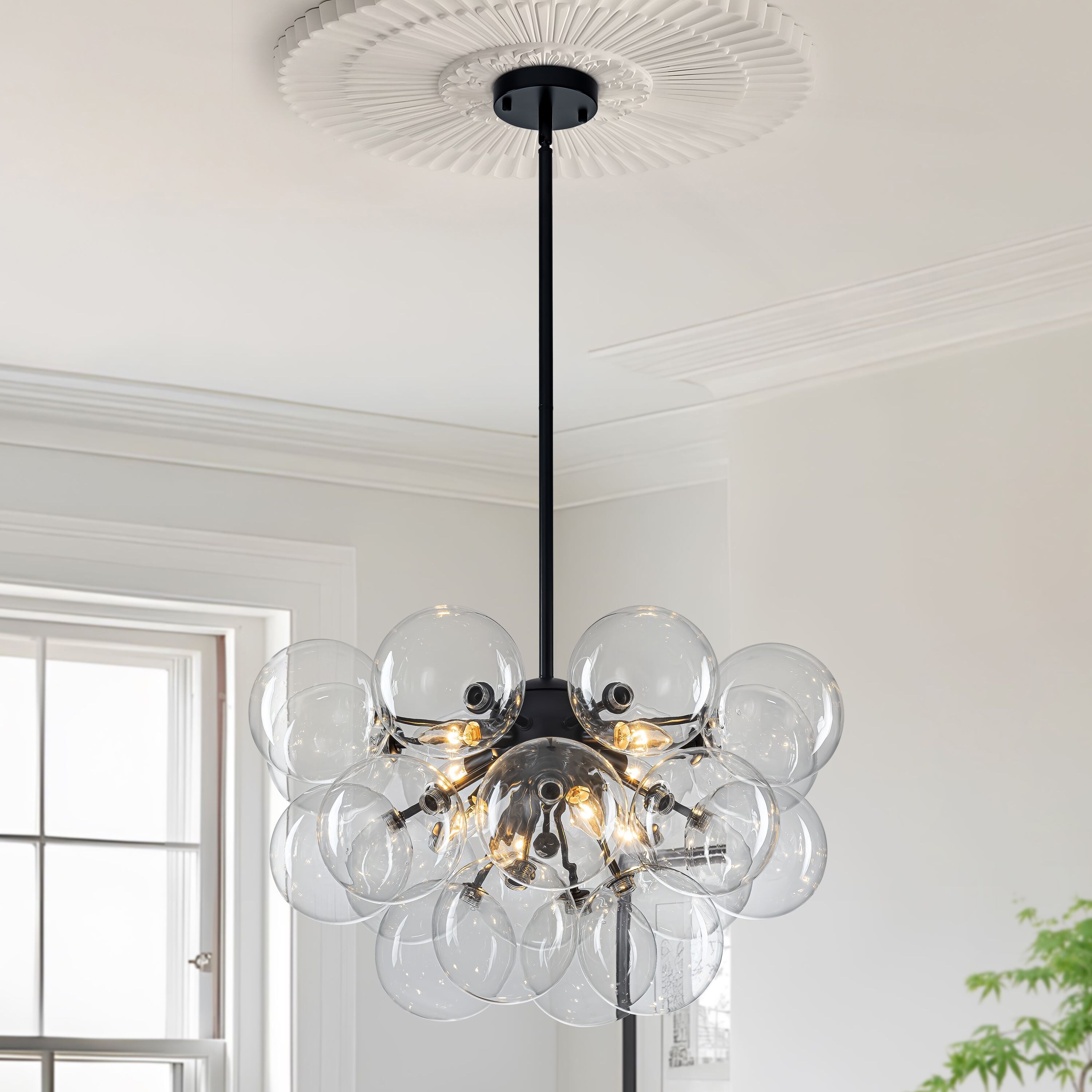 Starsky 8‑Light Linear Chandelier with Clear Glass Globes - Black