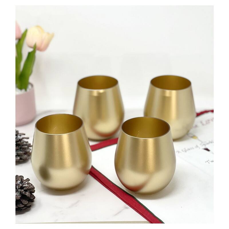Metallic Gold Color Plastic Wine Glasses Set of 4
