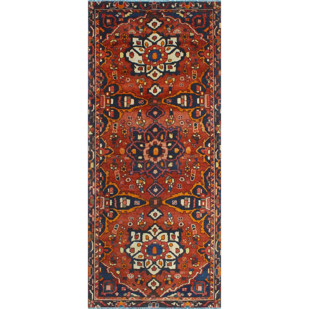 Fine Vintage Distressed Johnatha Rust/Navy Runner - 3'8" x 8'6"