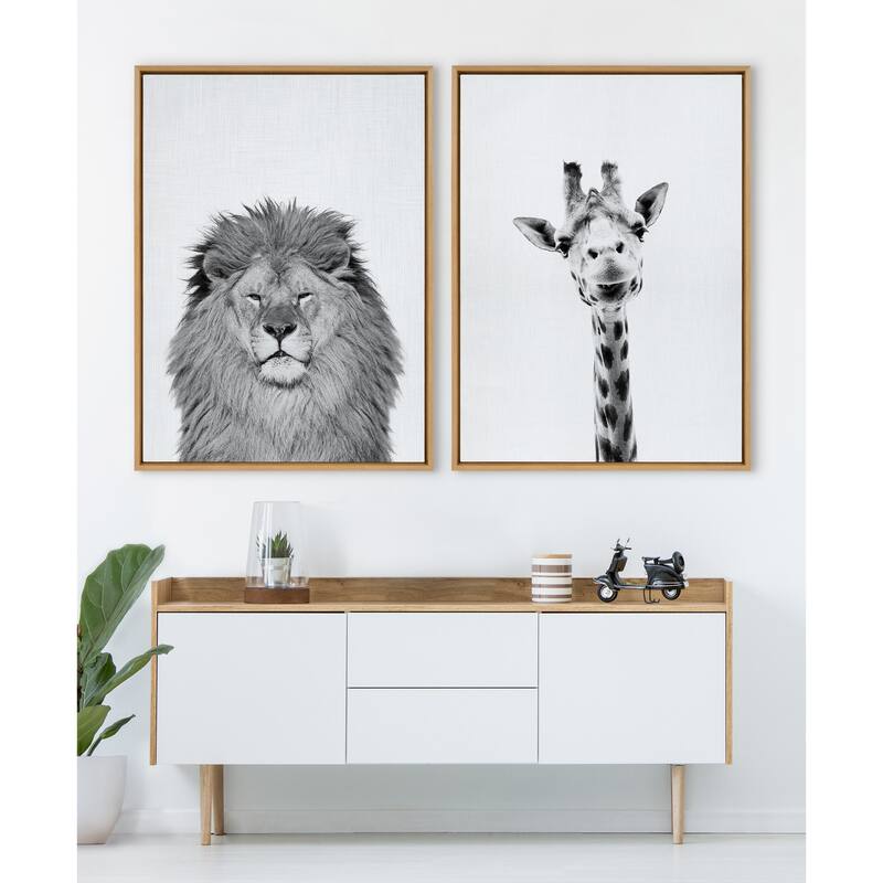Kate and Laurel Sylvie Lion Framed Canvas by Simon Te Tai