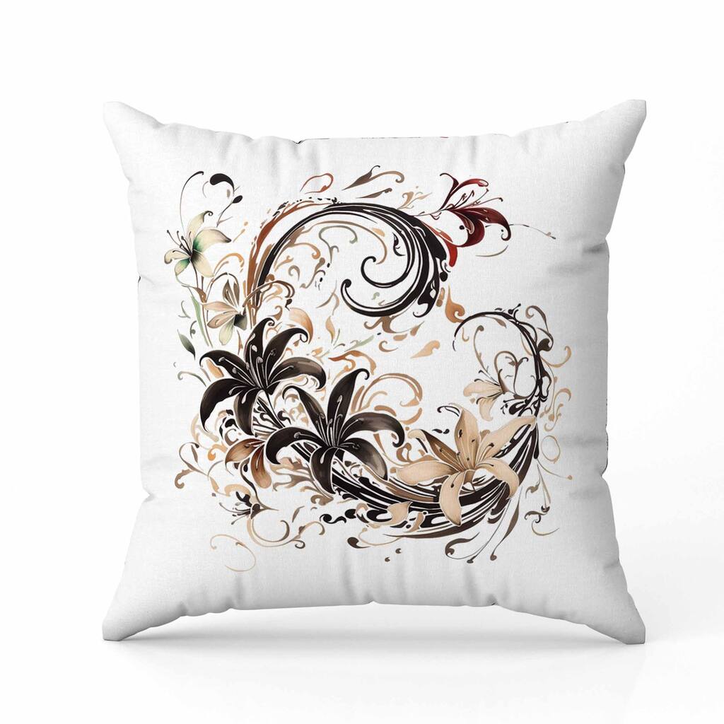 Petal and Swirl Faux Suede Reversible Throw Pillow White and Black
