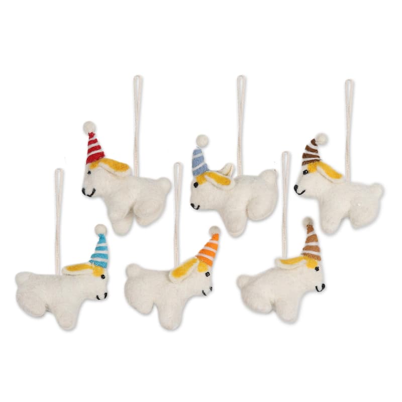 Novica Handmade Snow Pups Wool Felt Ornaments (Set Of 6)