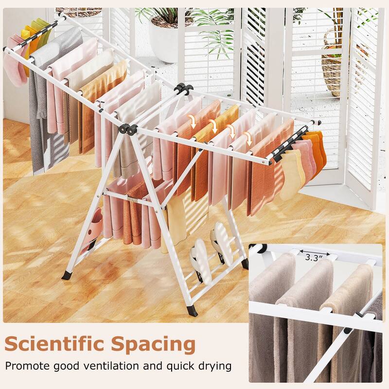 Costway Foldable Metal Laundry Drying Rack with Height Adjustable - See Details