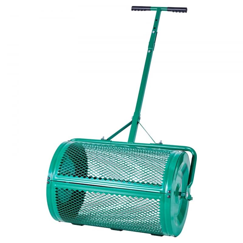 Green Steel Adjustable Lawn Compost Spreader with Push and Tow Handle - 23.6 L x 15.7 W x 43.3-49.2 H in.