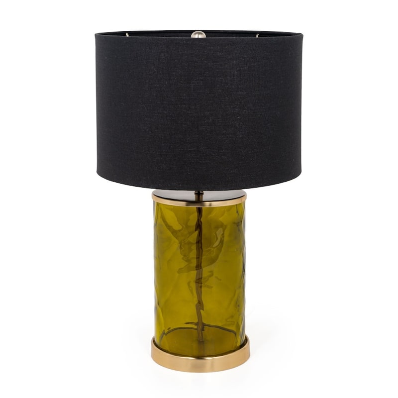 HomeRoots 22" Green Glass LED Table Lamp With Black Drum Shade - 13