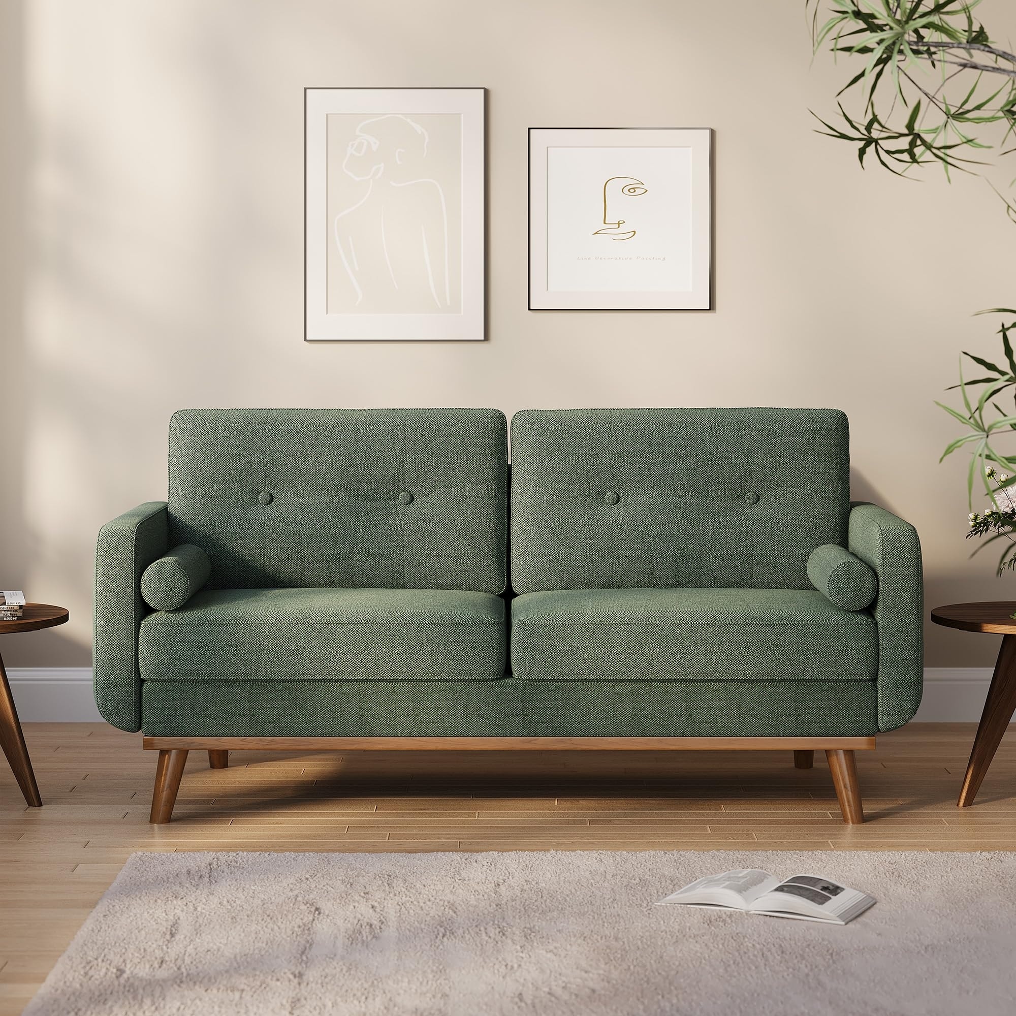 64" Loveseat Sofa, Mid Century Modern Couch Comfy Love Seat Couches for Living Room