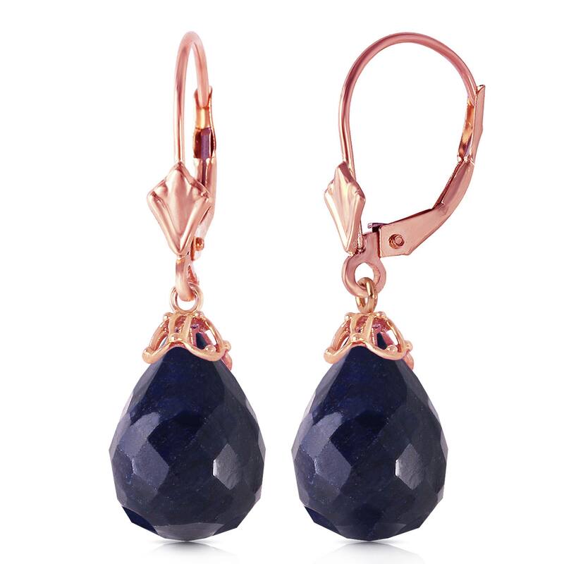 14K Solid Gold Leverback Gemstone Earrings Briolette Natural Sapphire