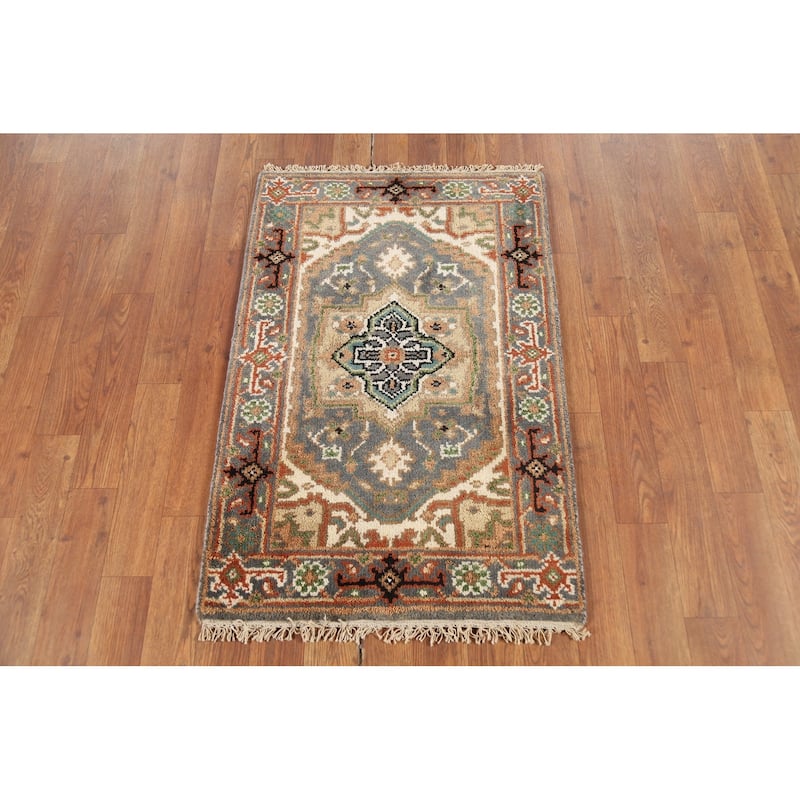 Grey Heriz-Serapi Indian Accent Rug Hand-Knotted Wool Carpet - 2'0"x 3'0"