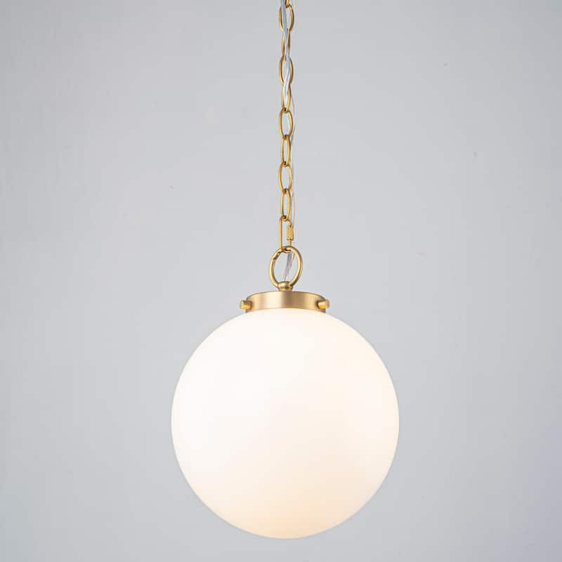 9.8" W 1-Light Modern Opal Glass Globe Pendant Light for Kitchen Island or Bedroom - 9.8 in. W x 15.7 in. H x 9.8 in. D - Gold/White - 9.8 in. W x 15.7 in. H x 9.8 in. D