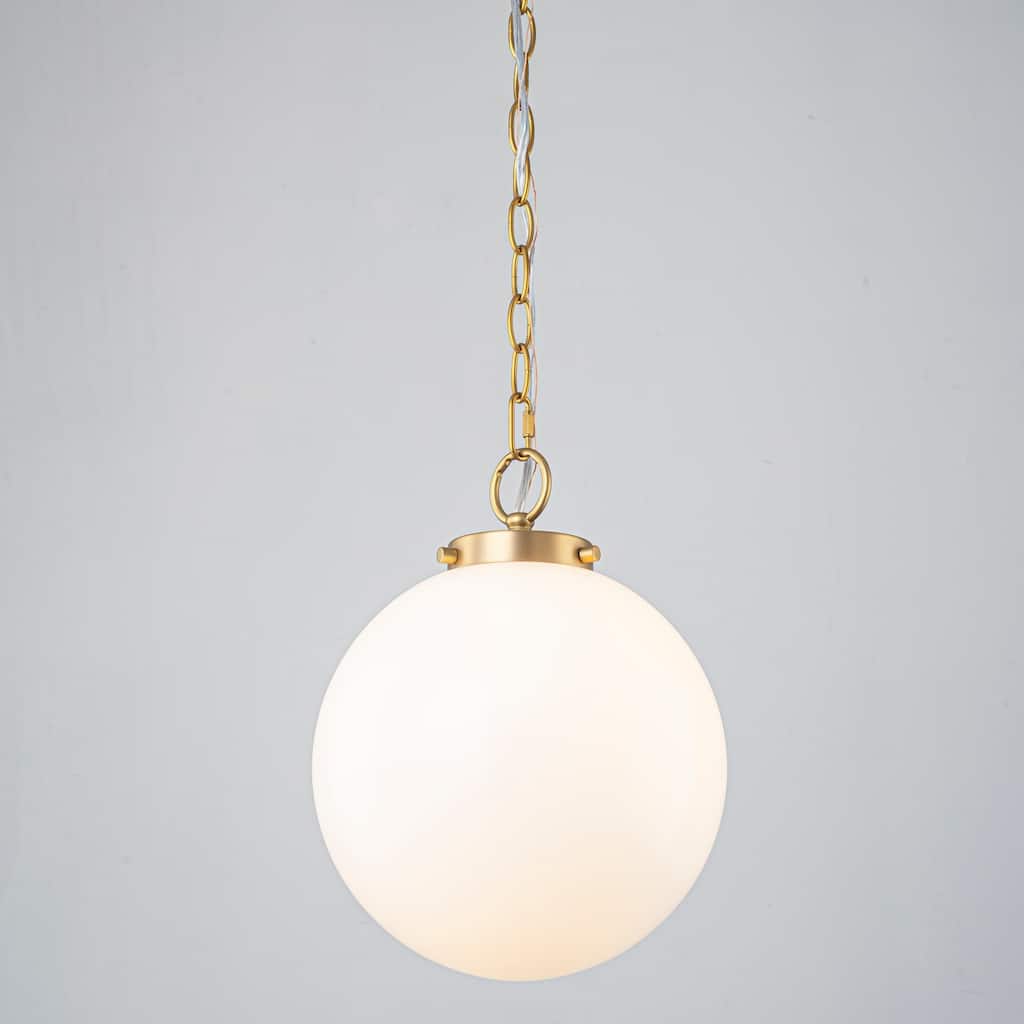 9.8" W 1-Light Modern Opal Glass Globe Pendant Light for Kitchen Island or Bedroom - 9.8 in. W x 15.7 in. H x 9.8 in. D