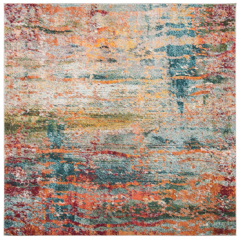 SAFAVIEH Monaco Ilianka Boho Rug - 9' Square - Teal/Orange