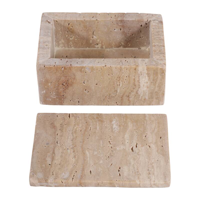 Travertine Decorative Box with Lid - Tan