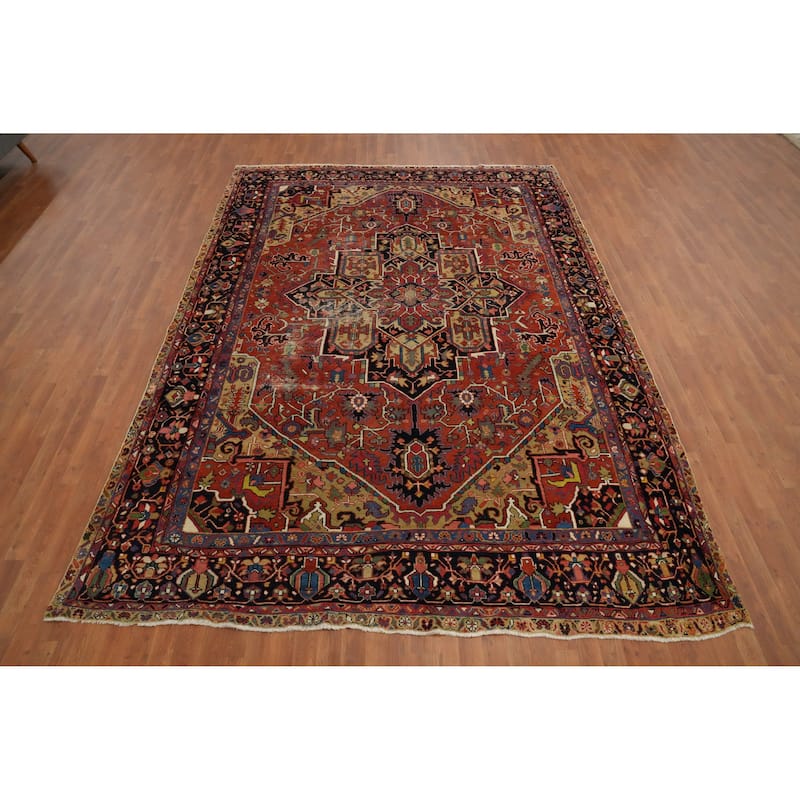 Hand Knotted Oriental 100% Wool Carpet Traditional Medallion Oranges & Rust Heriz (serapi) Area Rug - 11' 6'' X 8' 5''