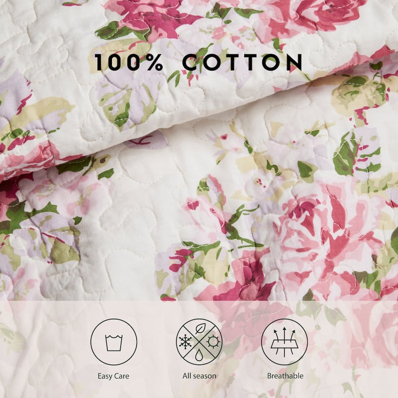 Laura Ashley Lidia Cotton Reversible Pink Quilt Set