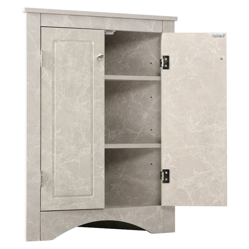 32" Wood 2-door Bathroom Corner Cabinet with Adjustable Shelves