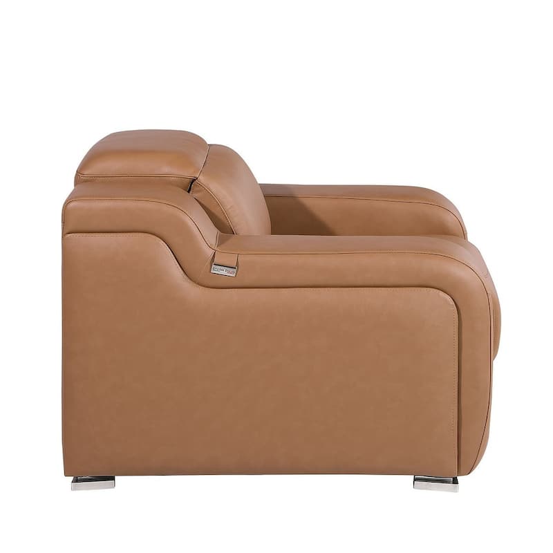 HomeRoots 41" Chestnut Italian Leather Wall Hugger Recliner With USB