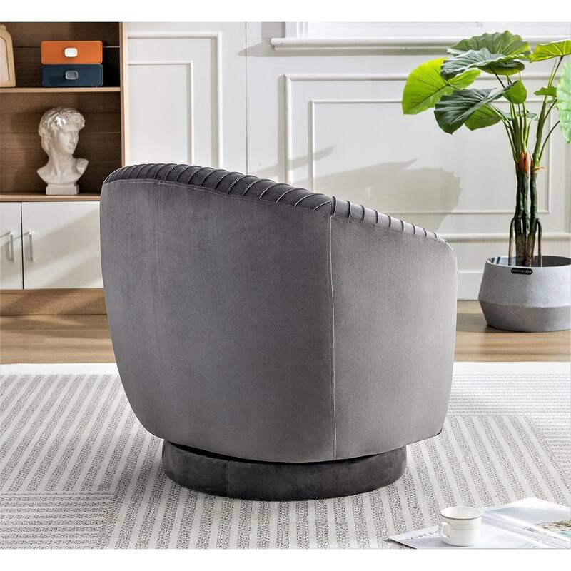 US Pride Furniture Contemporary Velvet Swivel Barrel Chair with 360° Spin Capability Round Accent One-Seater Sofa