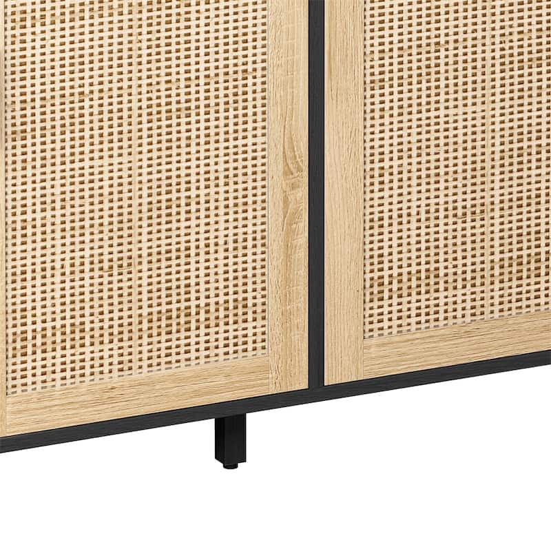 62.20"Elegant and Functional 4-Door Rattan Decorative Storage Cabinet
