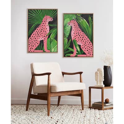 Kate and Laurel Sylvie Beaded NC Cheetah Jungle Single 1 and 2 Framed Canvas Art Set by Nikki Chu