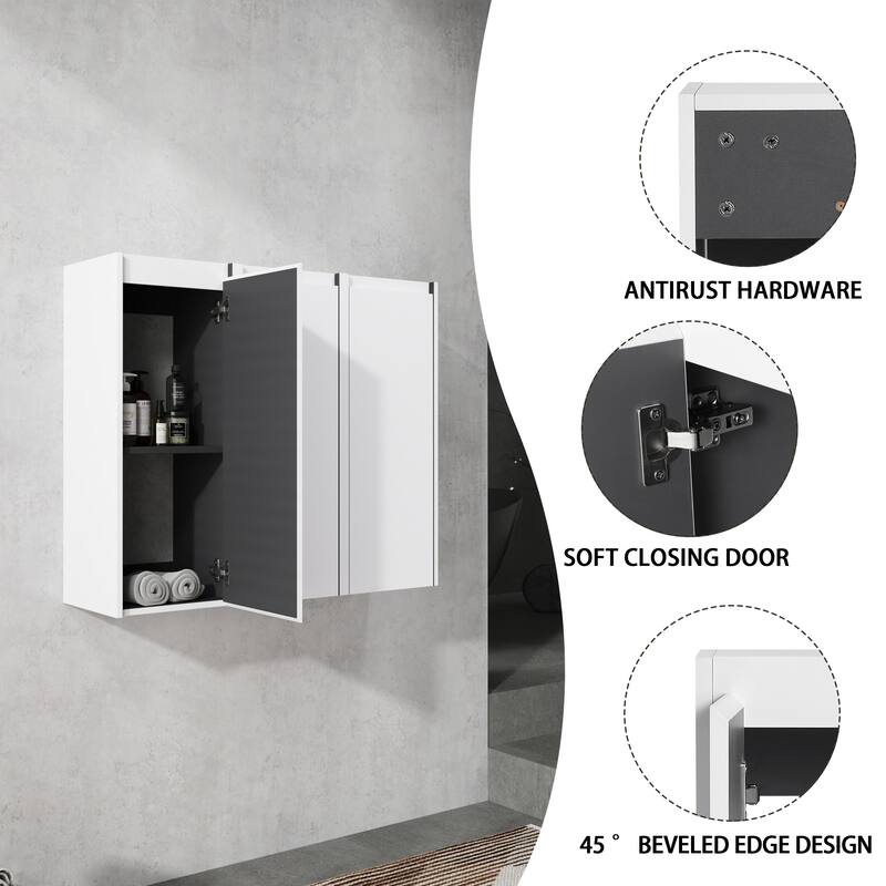 12" Bathroom Side Cabinet, 3-Soft Close Doors, Float Mounting Design