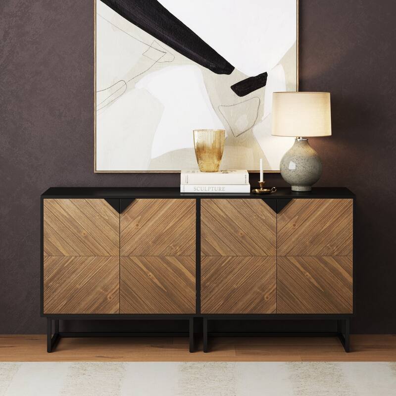 Nathan James Enloe Rustic Doors Metal Base Free Standing Modern Storage Cabinet for Entryway - Walnut Brown/Black Set of 2