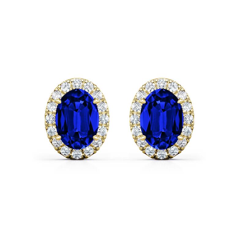 Auriya 14k Gold Lab Grown Gemstone Blue Sapphire Stud Earrings Oval 0.25 to 5.00 ct. tw. Halo Push-Back