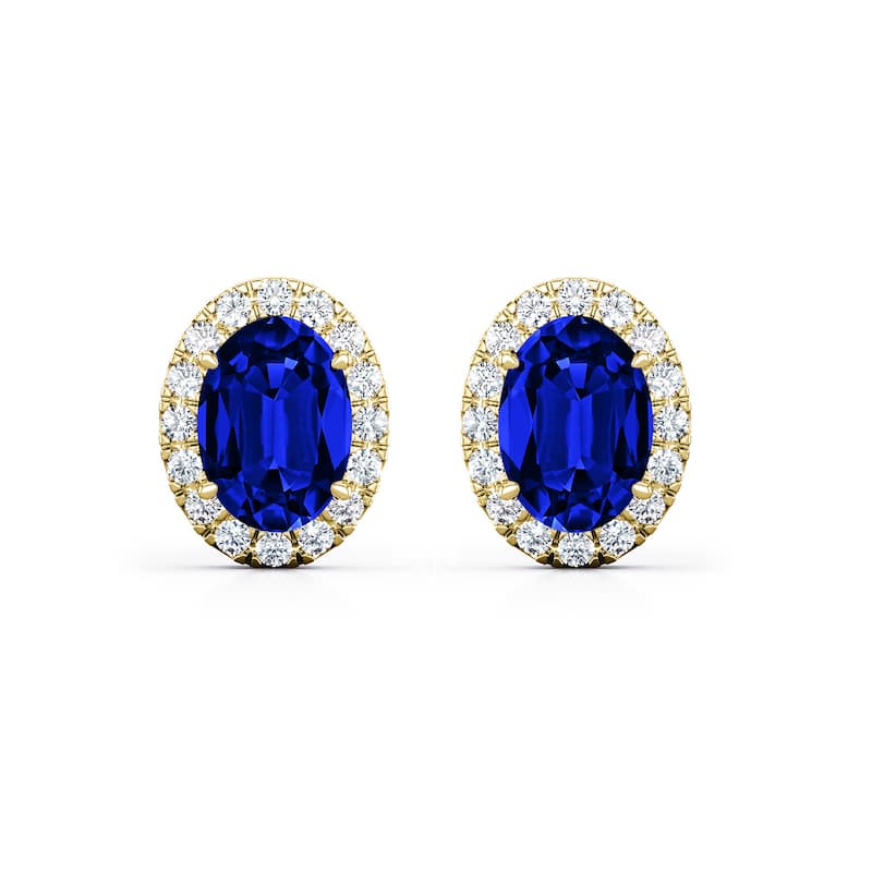 Auriya 14k Gold Lab Grown Gemstone Blue Sapphire Stud Earrings Oval 0.25 to 5.00 ct. tw. Halo Screw-Back