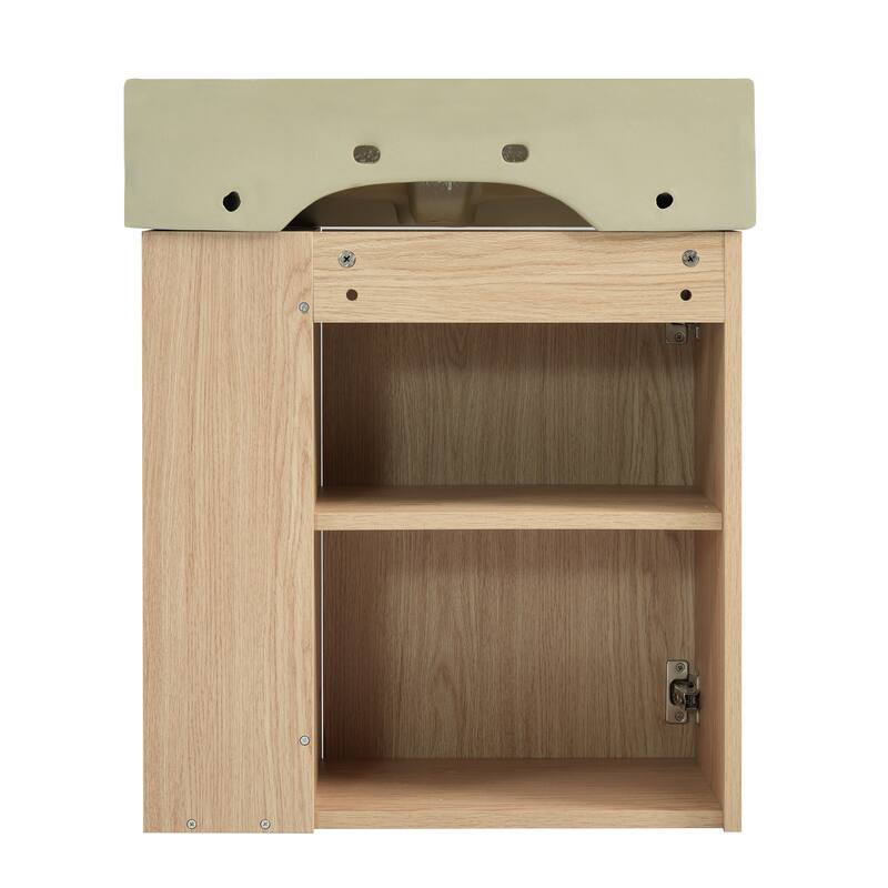 Floating Bathroom Vanity with Sink, Wall Mounted Bathroom Vanity, Narrow Bathroom Cabinet with Soft-Close Door & Open Shelf