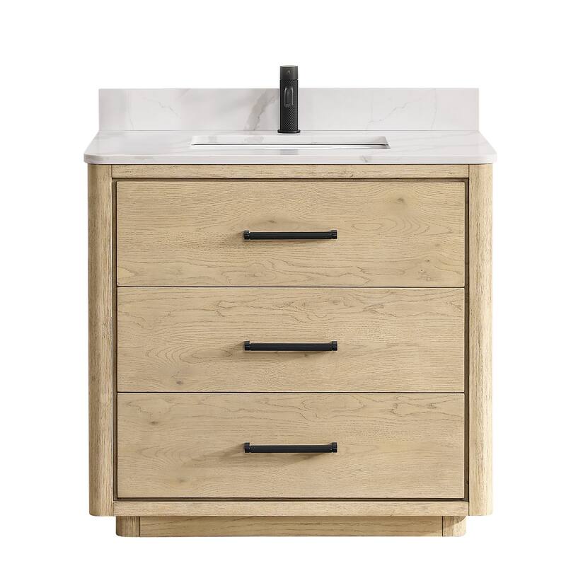 Miseno MV-NM-706536 Porto 36" Free Standing Single Basin Vanity Set - Aged Natural Oak / Fish Maw White