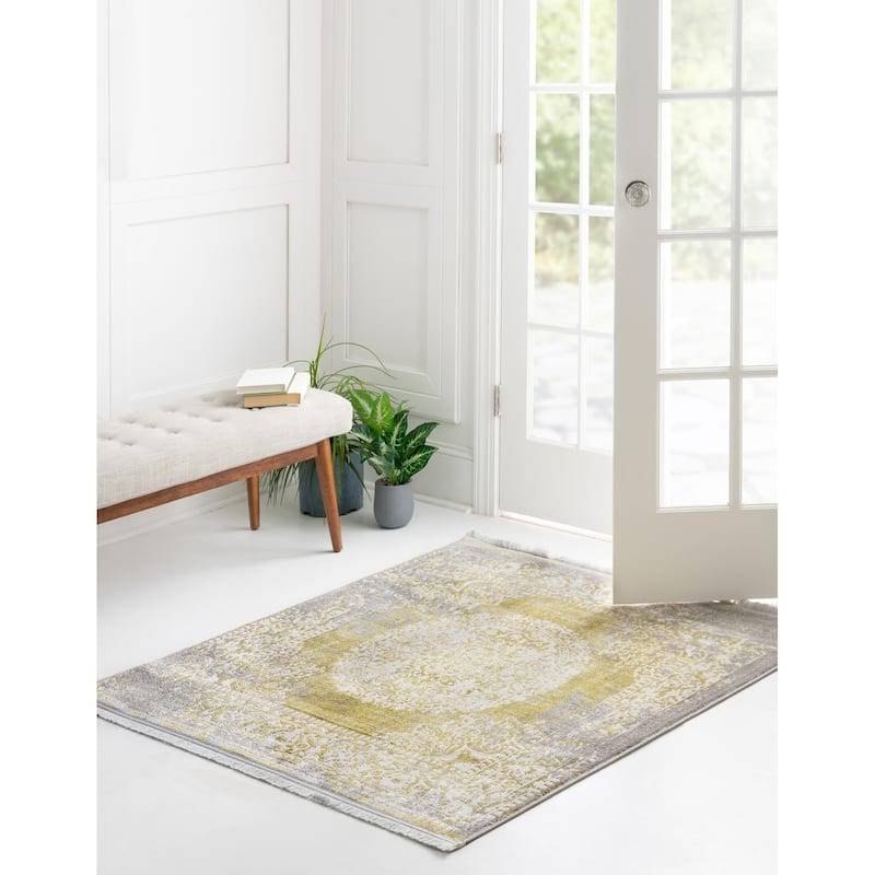 Contemporary Franbu Collection Area Rug - Light Green - 8' Square