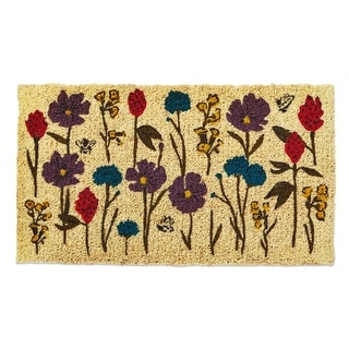 1'6" x 2'6" Bee Flowers Coir Mat Rectangle Indoor and Outdoor Coir Door Welcome Mat - Multicolor