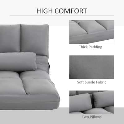 Convertible Floor Sofa Chair, Folding Couch Bed, Guest Chaise Lounge with 2 Pillows, Adjustable Backrest and Headrest