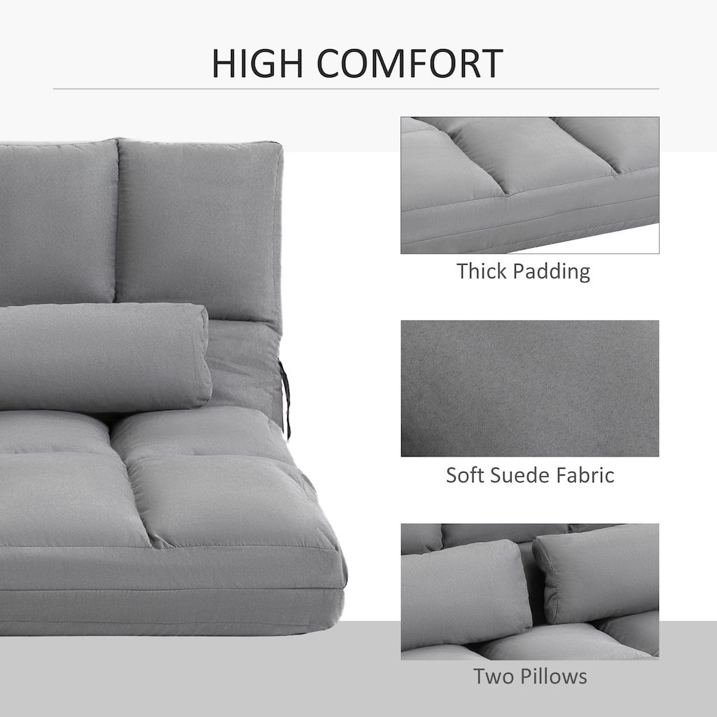Convertible Floor Sofa Chair, Folding Couch Bed, Guest Chaise Lounge with 2 Pillows, Adjustable Backrest and Headrest