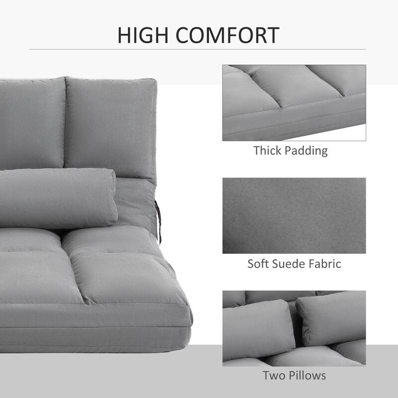 Light Gray Modern 40.3" Folding Upholstered Loveseat Chaise Lounges Chair with 2 Pillows and Adjustable Backrest