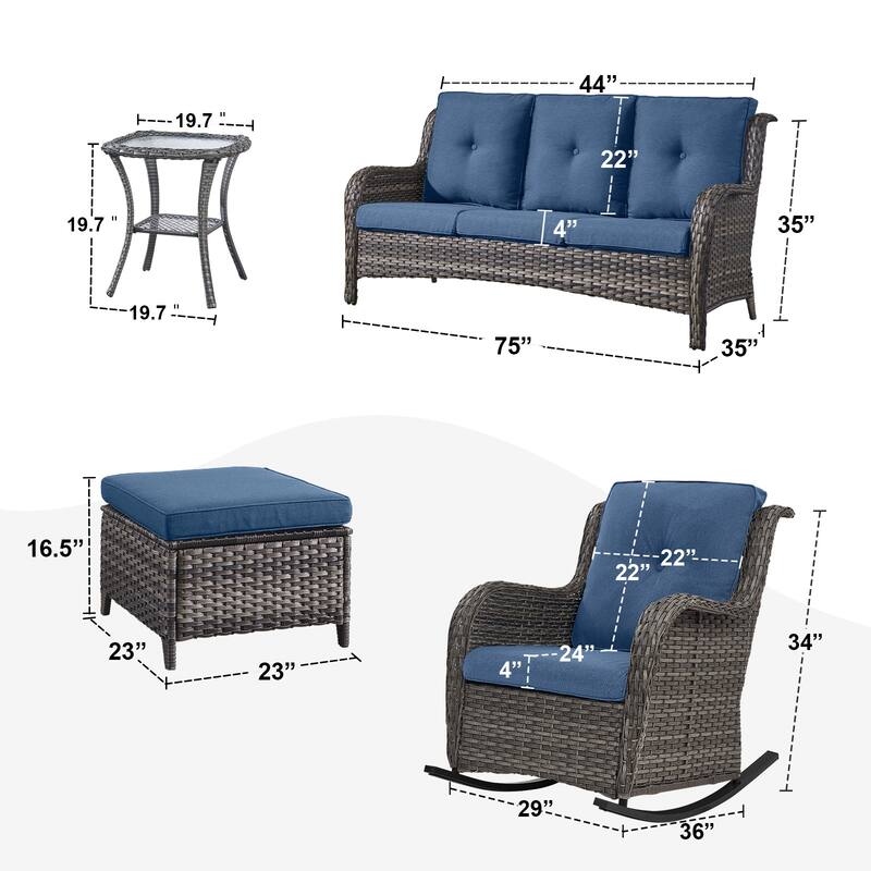 Gymojoy 6-Piece Outdoor Wicker Patio Furniture with 3 Seat Sofa, Rattan Coversation Set with Water Resistant Thick Cushions