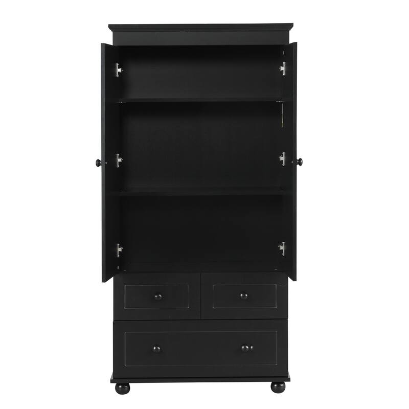GDFStudio - Adrian Tall Storage Cabinet with Three Drawers and Adjustable Shelves, MDF