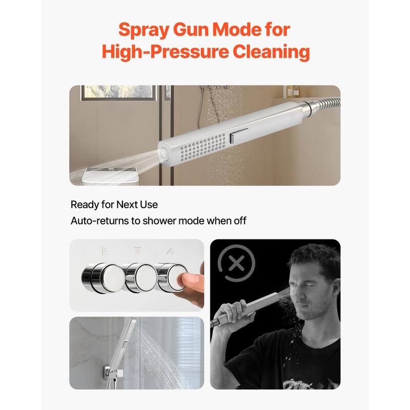 Chrome 3-Function Rainfall Shower System with 6 Body Jets and Handheld Spray for Home Spa - 10 Inch