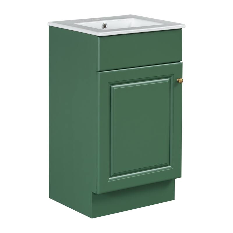 Bathroom Vanity with Ceramic Sink, Small Bathroom Sink Cabinet with Storage Rack, Bathroom Cabinet with Adjustable Shelf
