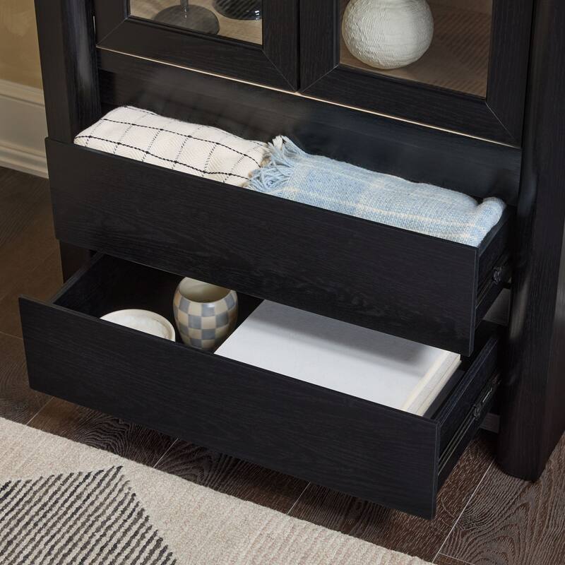 Walker Edison Modern Wood Bookshelf with Glass Doors and Drawer Storage